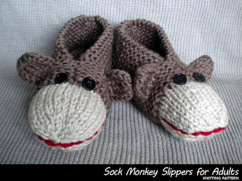 Sock Monkey Hausschuhe für Erwachsene Strickanleitung Bild 1