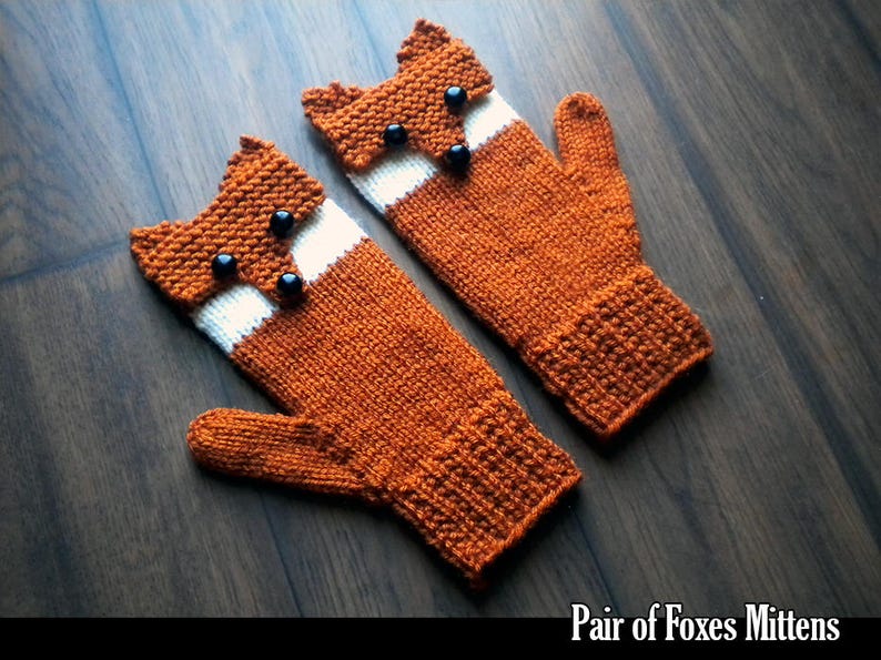 Pair of Foxes Mittens for the Family Knitting Pattern image 1