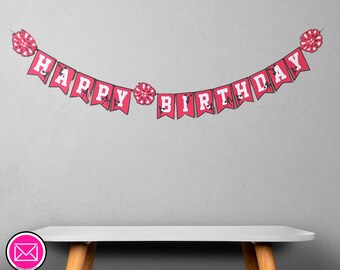 Puede incluir: Una guirnalda de Happy Birthday en rosa y negro con banderas tipo banderín y letras blancas en bloque. Cada bandera muestra la silueta de una animadora en varias poses. La guirnalda está decorada con tres adornos de papel rosa tipo pompón.