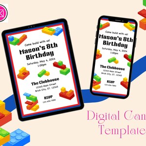 Brick Master Digital Invitation - Customizable Canva Template Printable