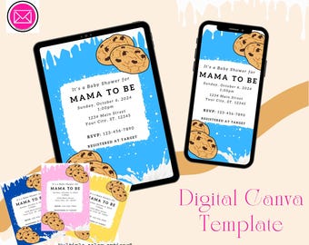 Milk & Cookies Digital Party Invitation - Customizable Canva Template Printable