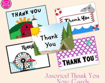 Summer Fun Assorted Thank You Note Cards - Set of 5, 15, or 25