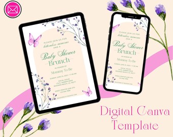 Watercolor Butterflies Digital Invitation - Customizable Canva Template Printable