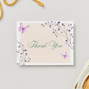 Watercolor Butterflies Thank You Note Cards - Individual or Set of 5, 15, or 25