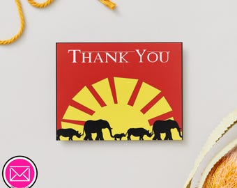 Safari Sunset Thank You Note Cards - Individual or Set of 5, 15, or 25