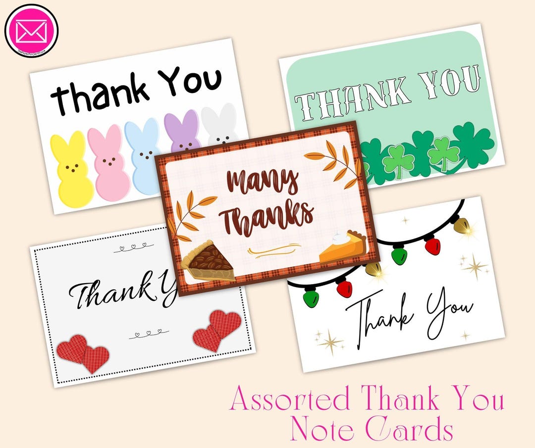 Holiday Assorted Thank You Note Cards - Set of 5, 15, or 25 - Etsy