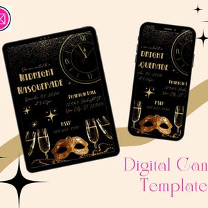 Midnight Masquerade Digital Invitation - Customizable Canva Template Printable