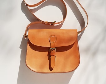 Saddle Bag Purse Tan Leather Crossbody Boho Handbag Retro Fashion