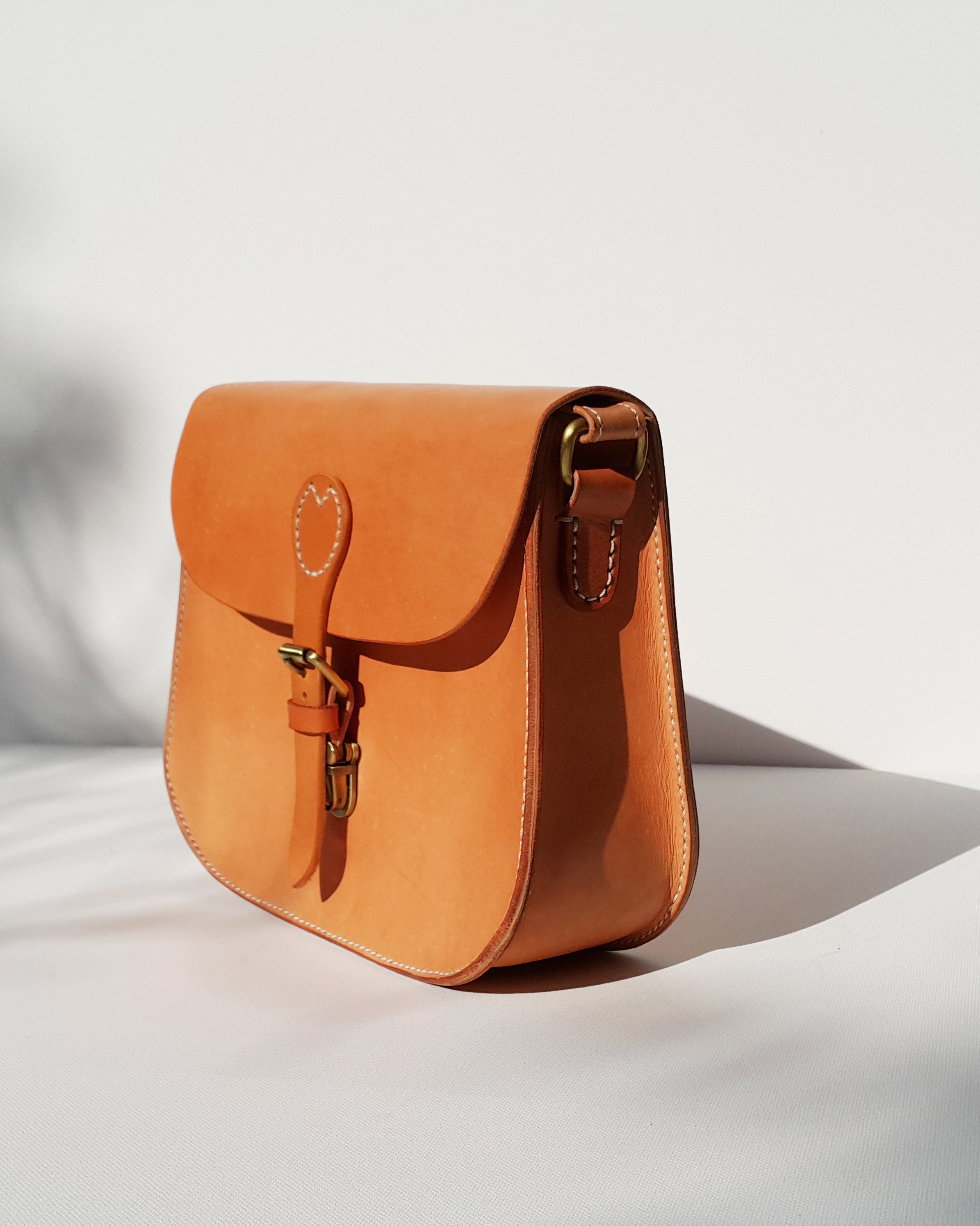 Leather Floral Tan Saddle Bag
