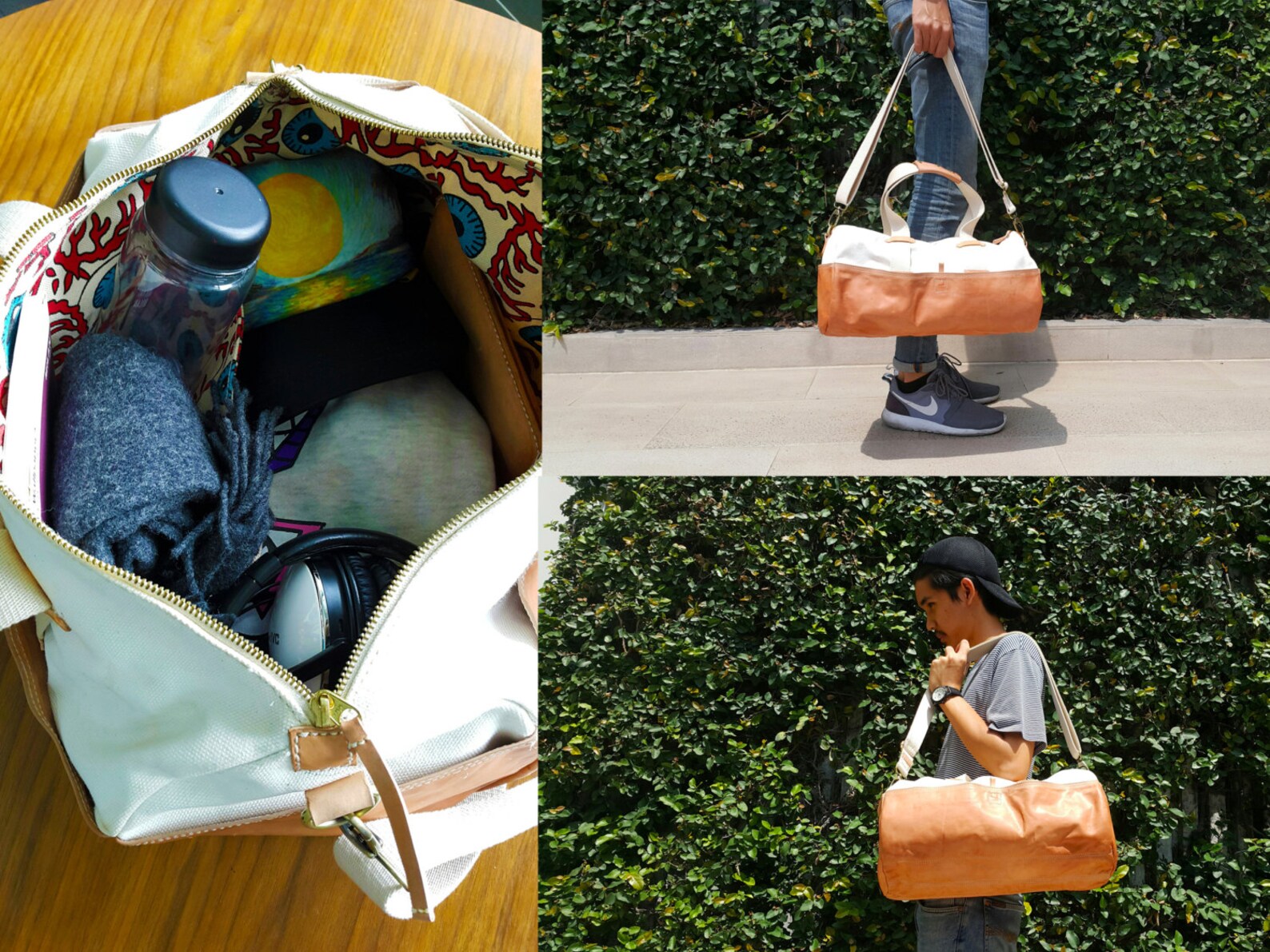 Mens Duffle Bag / Canvas and Leather Duffle Bag / Day Bag / Etsy