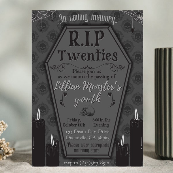 Funeral for my youth Death to my 20s 30th birthday invitation printable party invite evite instant download Halloween funny coffin spooky