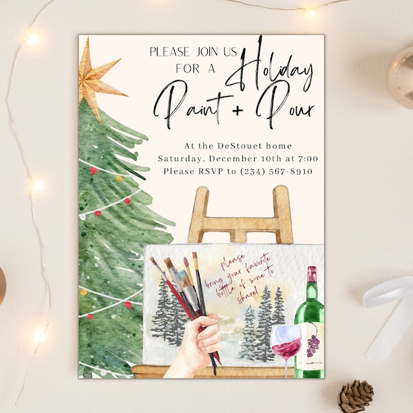Sip and Paint Christmas Invitation - Etsy UK