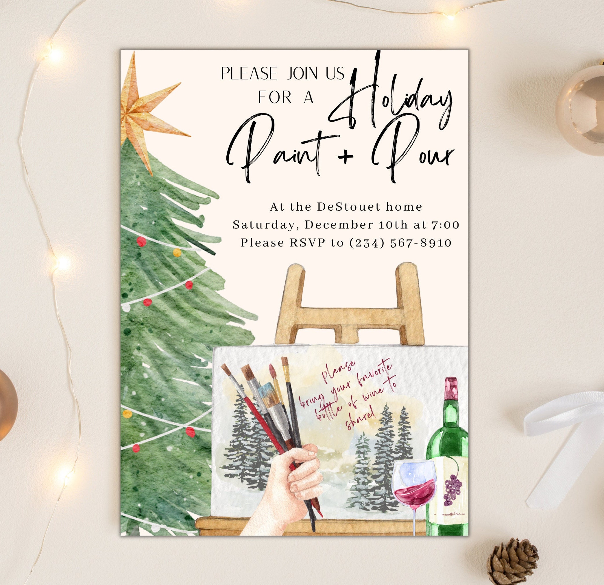 Holiday Paint and Pour Invitation, Christmas Paint and Sip Invite