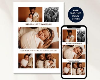 Editable Baby Birth Announcement Template: Canva Mobile Card (Digital Download)