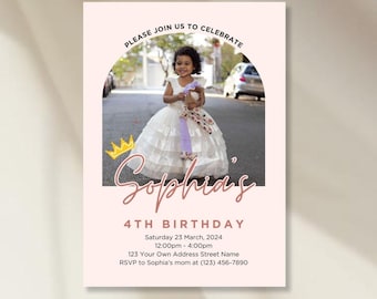 Princess Birthday Invitation: Magical Theme, Photo Card (Canva Digital Template)