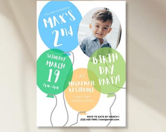 Balloon Birthday Party Invitation: Editable Canva Template (Digital Printable)