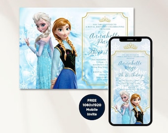 Frozen Birthday Invitation, Elsa and Anna, Digital Printable (Mobile Invite)