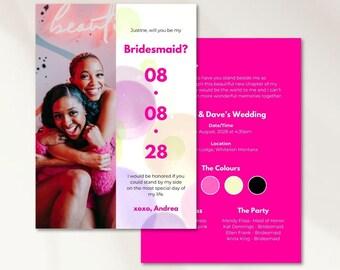 Pink Bridesmaid Proposal Invitation Template: Photo Info Card (Digital)