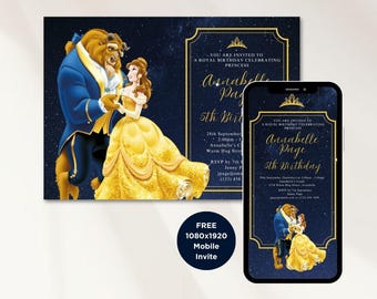 Princess Belle Birthday Invitation: Beauty and The Beast (Digital Printable)