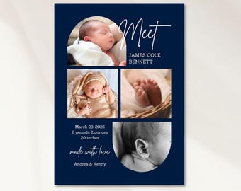 Modern Baby Birth Announcement Template: Canva Digital Card (A5)