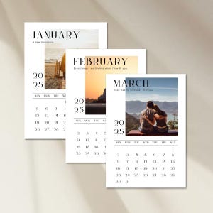 Photo Calendar 2025 Template, Editable Calendar Canva Template, Photo Wedding Family Digital Printable Calendar, Customize 2025 Calendar
