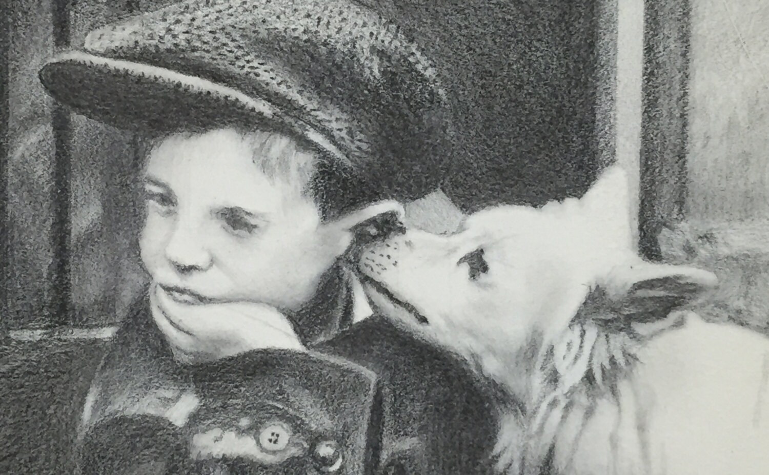 Graphite Pencil/charcoal Drawing, Art, Nostalgic Art, Consolation, OOAK