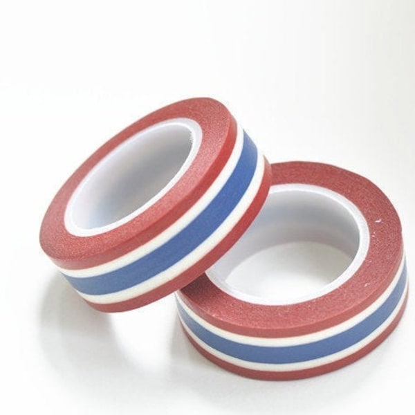 Blue White Red Stripes Washi Tape 15mm Wide x 10 Meters Roll No.12450