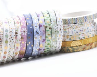 Slim Washi Tapes Foil Gold Full Set Skinny Washi Tape 24 Rolls A Set  ---5mm width x 3 Meters A Roll