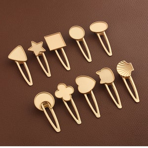 Blank Hair Clips Matte Gold Color 10 Different Shapes Pick Style