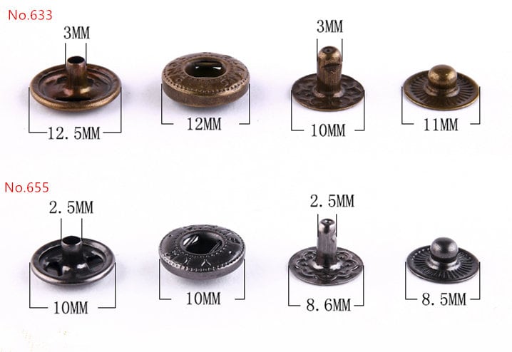 Trimming Shop - 10 Bottoni A Pressione Automatici In Metallo Nero Lucido 15mm Con Attrezzi Di Fissaggio Manuale - Per Cucito, Borsette, Pelletteria, Abbigliamento E Fai Da Te