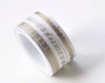 Foil Gold Music Washi Tape Set / 3 Rolls A Set/ 5mm Wide x 5M Long No.13174