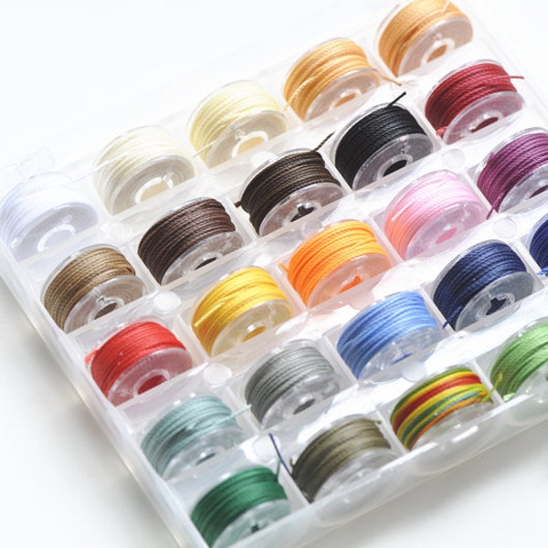 25 colori Un set in una scatola rotondo cerato filo di poliestere in pelle Craft Hand Cucito Strumento essenziale tre larghezze 0,45 mm / 0,55 mm / 0,65 mm larghezza di prelievo