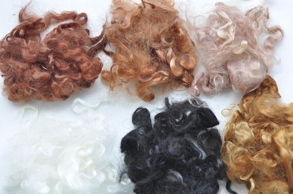 アンゴラヤギモヘアウールカール テディベア、人形の髪、サンタ