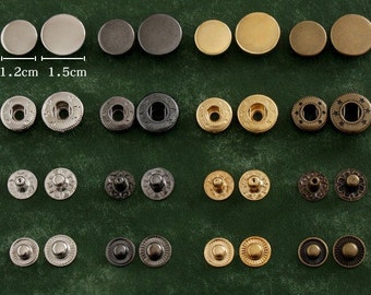 Cierres de botón de ajuste plano para bolso, botón para cuero 10 conjuntos un paquete de 1.2cm / 1.5cm