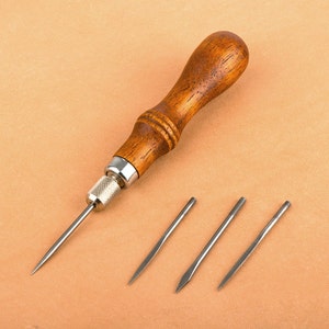 Wood Handle Awl Set/ 1 Wood handle + 4 Needles (2")