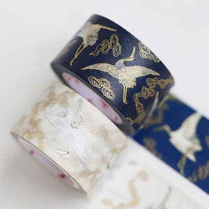 Foil Gold Crane Washi Tape Set de 2 Rouleaux 25mm x 10 Meters Roll, Card Scrapbooking Tape, Gift Wrapping Tape image 1