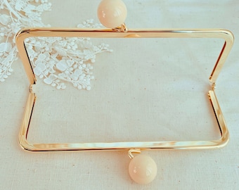 18.2 x 7cm Gold Purse Frame With Beige Color Acrylic Kiss-Lock