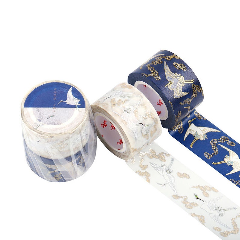 Foil Gold Crane Washi Tape Set de 2 Rouleaux 25mm x 10 Meters Roll, Card Scrapbooking Tape, Gift Wrapping Tape image 2