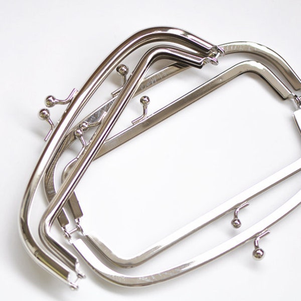 Double Pocket Purse Frame Silver Two Bags Clutch Hanger Glue-in Style 17cm x 5cm ( 6" x 2")