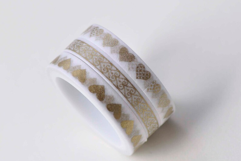 Foil Gold Love Heart Washi Tape Set 3 Rolls A Set 5mm Wide x 5M Long No.13175