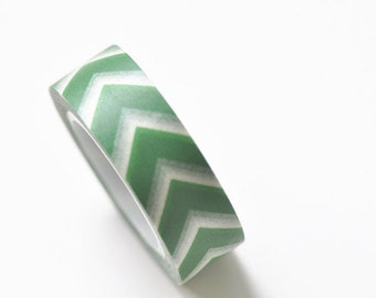 Green Washi Tape/ Chevron Translucent Japanese Masking Tape 15mm Wide x 10M No.12071