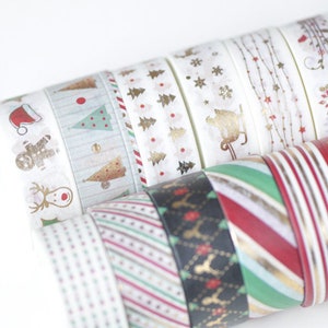 Foil Oro Christmas Washi Nastro Full Set, Carta Scrapbooking Nastro, Nastro Regalo 15mm x 5M Set di 12