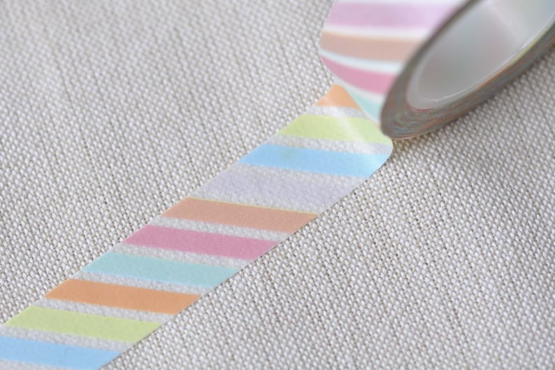 Colourful Translucent Stripes Deco Washi Tape 15mm Wide x 10M Roll No.12492