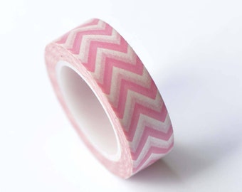 Pink Chevron Wave Washi Tape 15mm Wide x 10M Roll No.12712