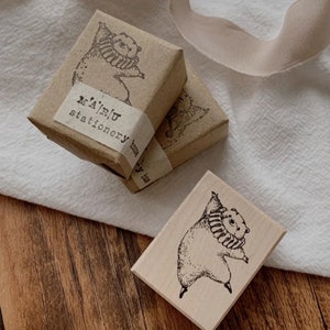 Wood Rubber Stamp A Dancing Bear Stamp Journal Suppliers Bullet Making Tool 35x45mm