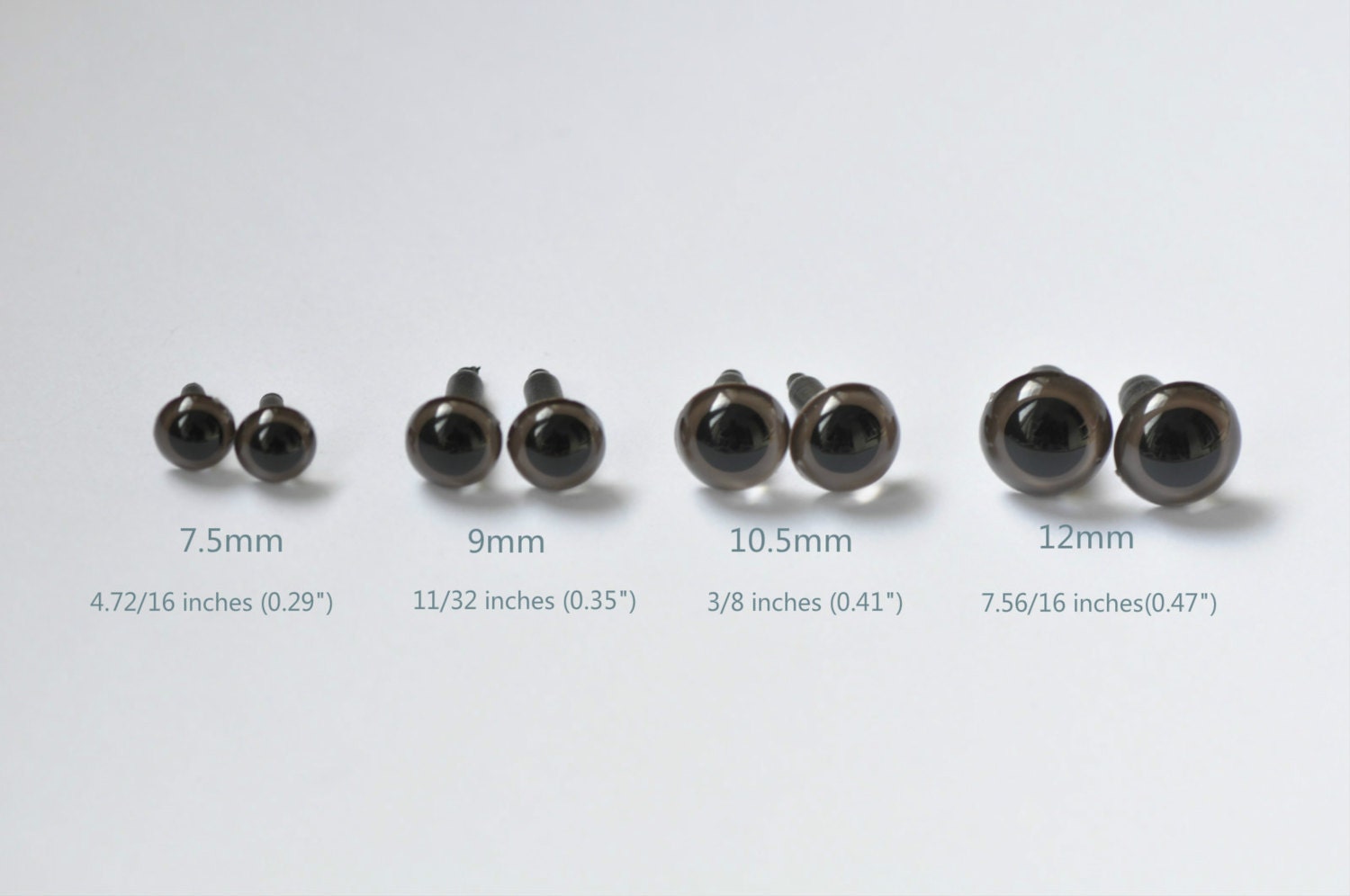 Pure Dark Brown Eyes / Amigurumi Animals Eyes / Safety Eyes Come With Washers 7.5mm,9mm,10.5mm And 12mm- 10pcs A Pack