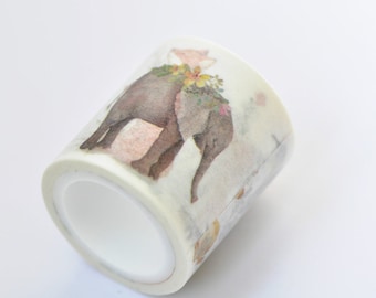 Taśma Washi w rolce ze zwierzętami, jeż, lis, słoń, 40 mm x 5 m, nr 12202