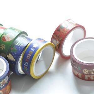 Christmas Washi Tape Full Set, Card Scrapbooking Tape, Gift Wrapping Tape Skinny 15mm x 5M Set of 12