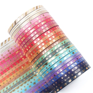 Foil Gold Rainbow Washi Tape Full Set, Card Scrapbooking Tape, Gift Wrapping Tape Skinny 3mm x 5M Ensemble de 24 No.12032 image 1