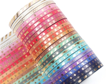 Foil Gold Rainbow Washi Tape Full Set, Card Scrapbooking Tape, Gift Wrapping Tape Skinny 3mm x 5M Set of 24 No.12032